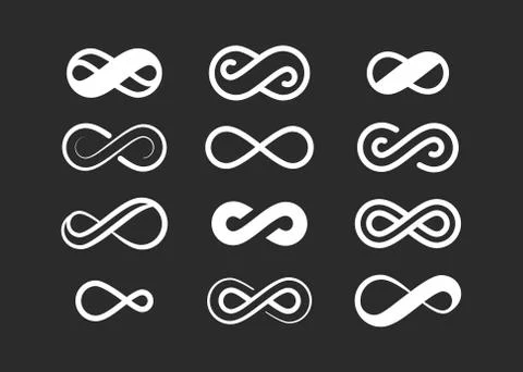 Infinity symbol set. Infinite space sign loop design geometric curved closed Illustrazione stock