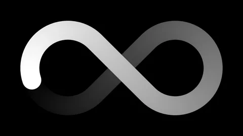 Infinity symbol - set of loopable icons - white gray black gradient on black Stock Footage 100345784