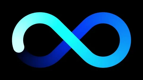Infinity symbol - set of loopable icons - white cyan blue gradient on black Stock Footage 100346497
