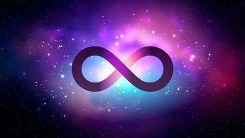 Infinity symbol on space background. Mystical vector illustration Stock Illustration