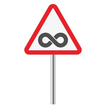 Infinity symbol on warning traffic sign 스톡 일러스트