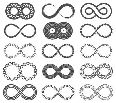 Infinity symbols. Mobius loop shape, unlimited and forever signs. Abstract Stock Illustration