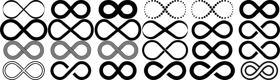 Infinity symbols in multiple line and outline variations Stock Illustration