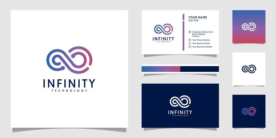 Infinity tech logo with line art style and business card design template outl Stock Illustration