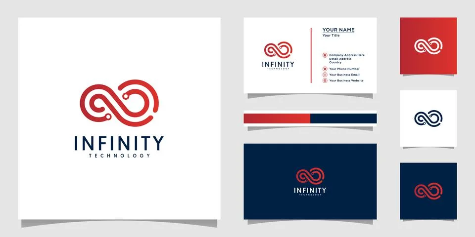 Infinity tech logo with line art style and business card design template outl Stock Illustration