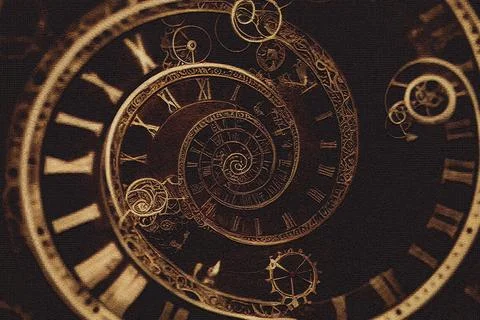 Infinity time spiral, antique old clock abstract fractal spiral 3d illustration. イラスト素材