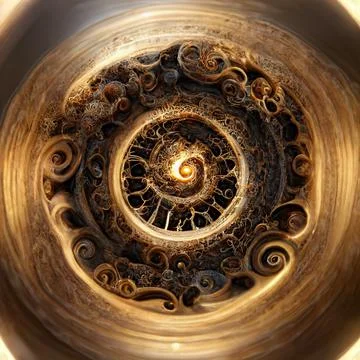 Infinity time spiral in space, antique old clock abstract fractal spiral 3d Stock Illustration