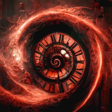 Infinity time spiral in space, antique old clock abstract fractal spiral 3d illu Stock Illustration