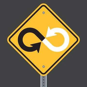 Infinity warning highway or road sign. Illustrazione stock