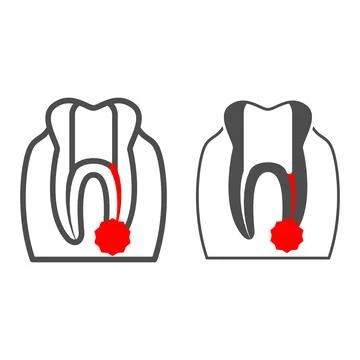 Inflammation of root canals of tooth line and solid icon, Human diseases concept Stock Illustration