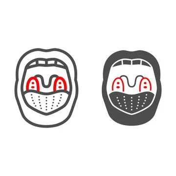 Inflammation of tonsils line and solid icon, Human diseases concept, tonsillitis Stock Illustration