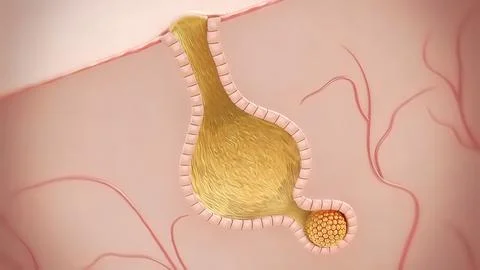 Inflammatory acne occurs when bacteria infect clogged or closed pores イラスト素材
