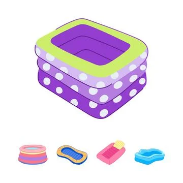 Inflatable backyard swimming pool and water floats set Stock Illustration