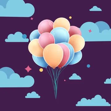 Inflatable balloons in the sky with clouds Stock Illustration