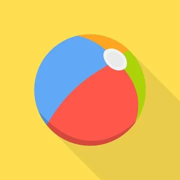 Inflatable beach ball icon with long shadow on yellow background vector Stock Illustration