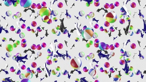 Inflatable beach ball whale transparent loop tile Falling with alpha channel Stock Footage 302376147