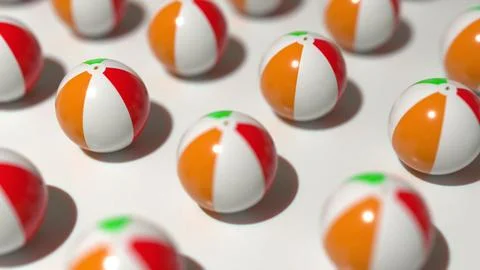 Inflatable beach balls close-up with shallow depth on white background Stock Illustration