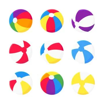 Inflatable beach balls set flat style design vector illustration icon signs Stock Illustration