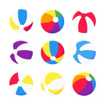 Inflatable beach balls set flat style design vector illustration icon signs Stock Illustration