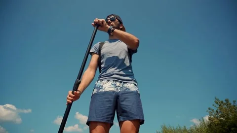 Inflatable Board For Rowing. Surfer Bala... | Stock Video | Pond5