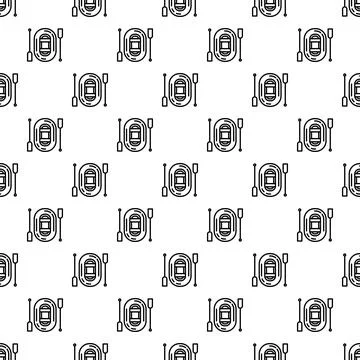 Inflatable boat and oars seamless line pattern Stock Illustration