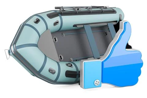 Inflatable boat with like icon, 3D rendering Stock Illustration