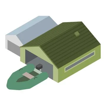 Inflatable boat icon isometric vector. Modern inflatable boat with motor garage Stock Illustration