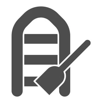 Inflatable boat with oar solid icon. Boat with paddle vector illustration Stock Illustration
