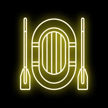 Inflatable boat with oars glowing neon light Stock Illustration