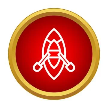 Inflatable boat with oars icon on red background Illustrazione stock