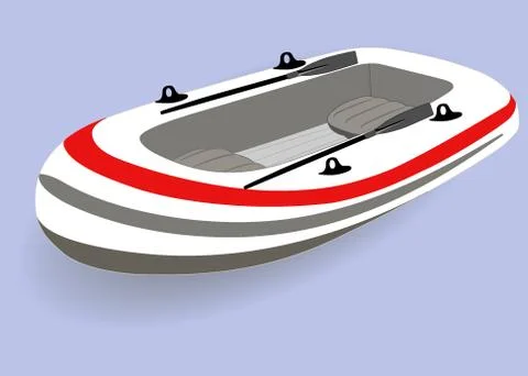Inflatable boat with oars, isolated. Vector illustration. Stock Illustration