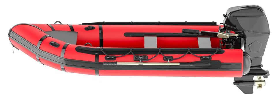 Inflatable boat with outboard engine, 3D rendering イラスト素材