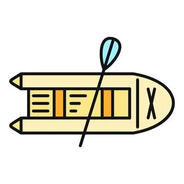 Inflatable boat with paddle flat color icon Stock Illustration