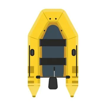 Inflatable boat top view vector icon equipment. Yellow water travel river shi イラスト素材