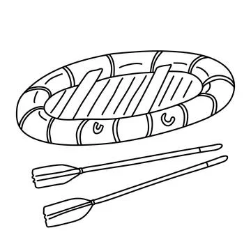 Inflatable boat with two paddles doodle Stock Illustration