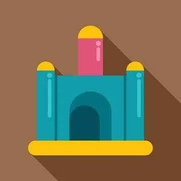 Inflatable bouncy castle playground fun flat icon Stock Illustration