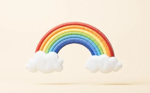 Inflatable cartoon style rainbow balloon, 3d rendering. Stock Illustration