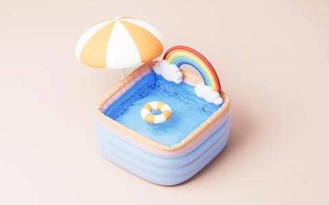 Inflatable cartoon style swimming pool, 3d rendering. Stock Illustration