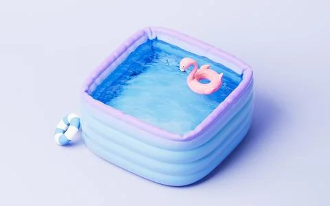 Inflatable cartoon style swimming pool, 3d rendering. Stock Illustration