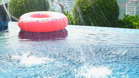 Inflatable circle in the pool Stock Footage 87937748