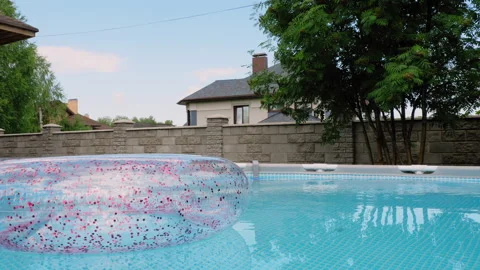 Inflatable circle in the pool Stock Footage 199294089