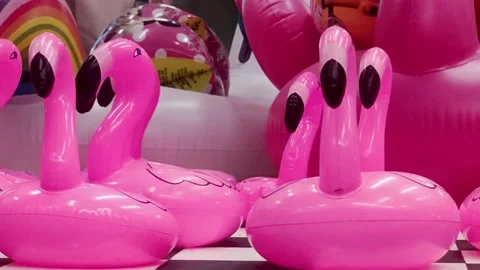 Inflatable Circles in the Form of a Flamingo Bird. Stock Footage 204838576