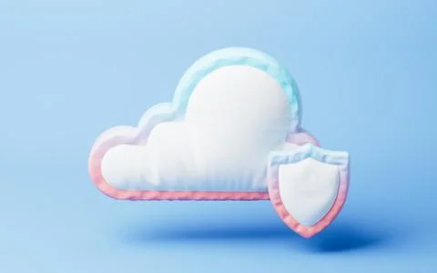 Inflatable cloud and shield balloon, 3d rendering. Stock Illustration
