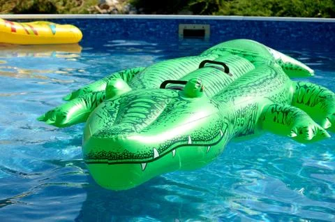 Inflatable crocodile in the pool Stock Photos