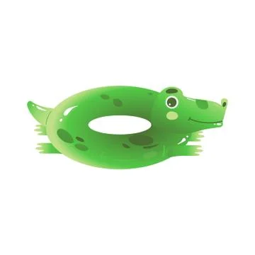 Inflatable crocodile shaped swimming ring cartoon vector illustration isolated. 库存插图