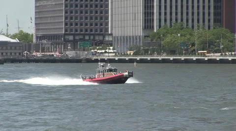 Inflatable fire dept boat new york manhattan Stock Footage 40141903