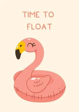 Inflatable flamingo float with time to float quote Stock Illustration