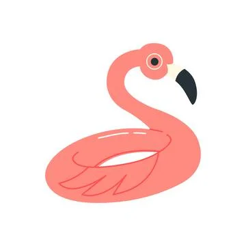 Inflatable flamingo pool float vector. Summer beach toy in flat cartoon style Stock Illustration