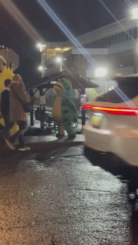 Inflatable Pikachu and Frog Embrace During Portland Protests, Portland, Oregon,  Stock Footage 321155730