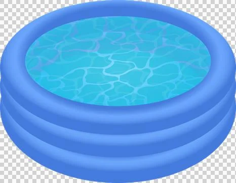 Inflatable pool filled with light blue water shows an artificial summertime.. Stock Illustration